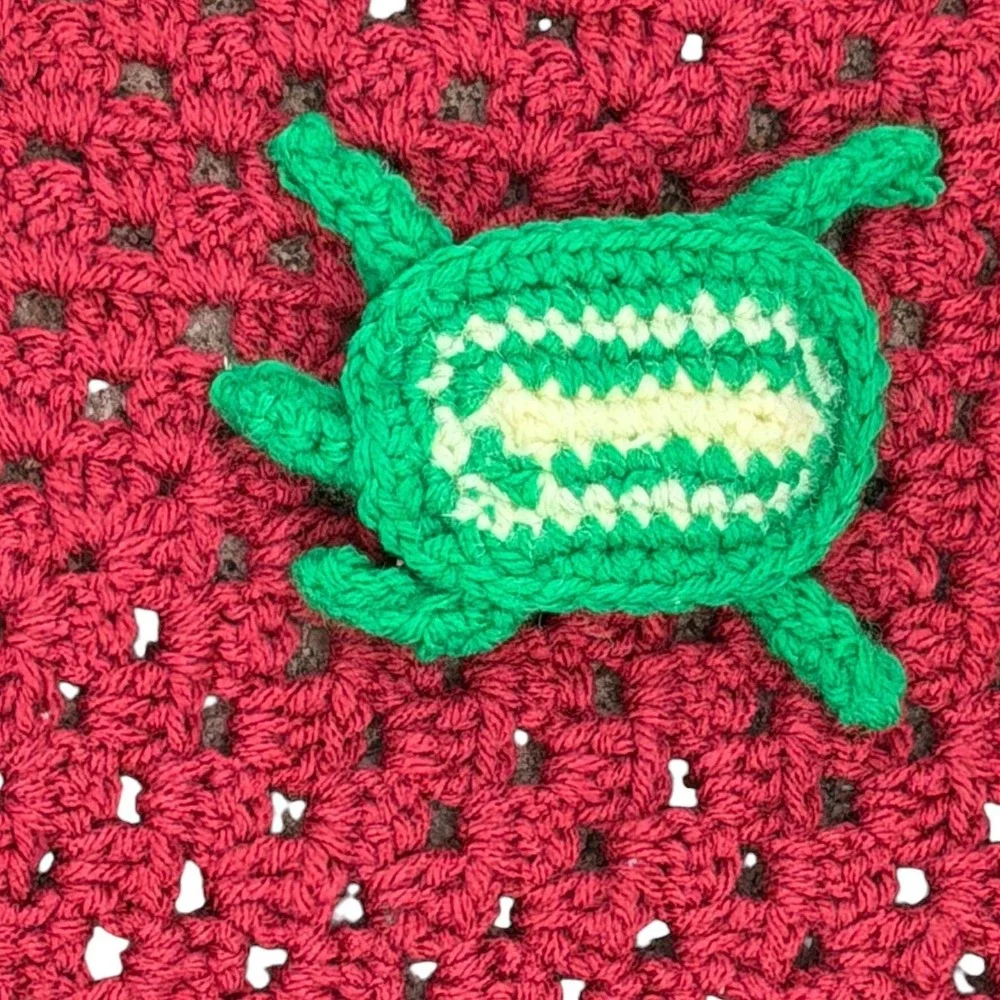 Vintage Handmade Crochet Sea Turtle Chair Back Cover Coastal Grandma Cottage